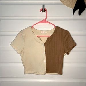 Small brown and cream crop top